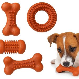 1 Durable Rubber Dog Chew Toys Natural Rubber Teeth Cleaning Toy For Small Medium Aggressive Chewers Interactive Play