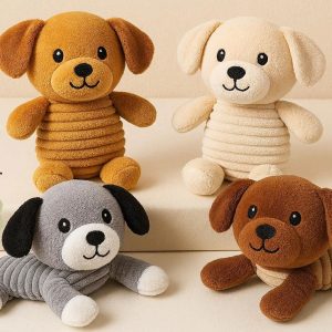 2 Cute Plush Dog Squeaky Toys Soft Stuffed Crinkle Paper Interactive Pet Toys For Small Medium Dogs Boredom Relief