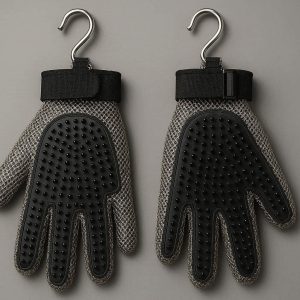 Professional Pet Shedding Gloves Heavy Duty Stainless Steel Mesh Hangers Style Deshedding Mitts For Large Aggressive Breeds