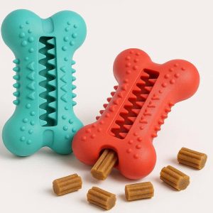 5 Dental Rubber Dog Toys Treat Dispensing Puppy Chew Toy For Teeth Cleaning Healthy Feeding Interactive Training Toy